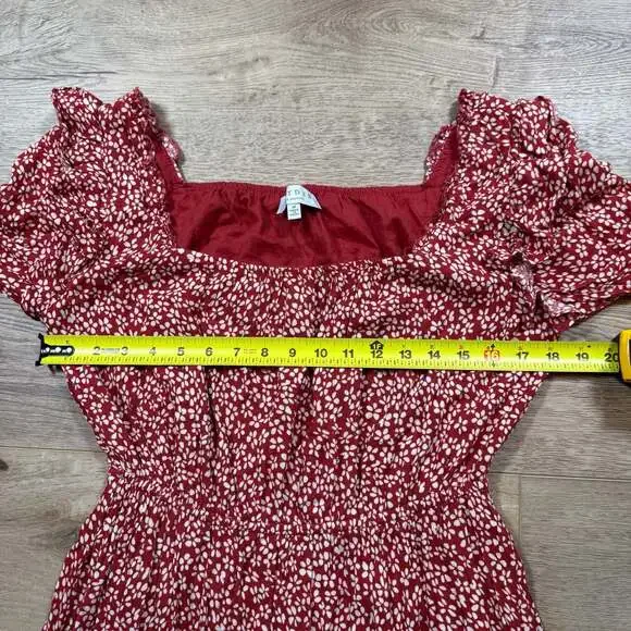 Hayden LA Rust Floral Tiered Midi Dress Square Neck Long Sleeve Boho M - Picture 6 of 9